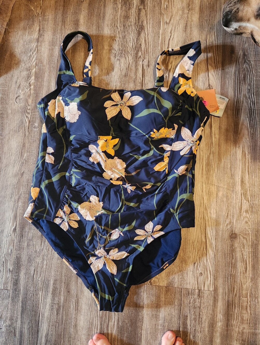 Navy Floral Square-Neck Swimsuit